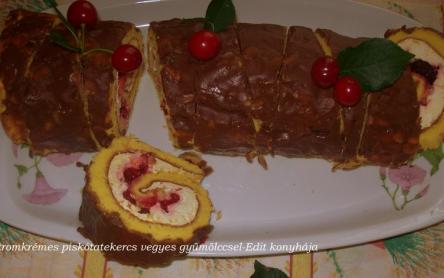 Citromkrémes piskótatekercs vegyes gyümölccsel Citromkrémes piskótatekercs vegyes gyümölccsel